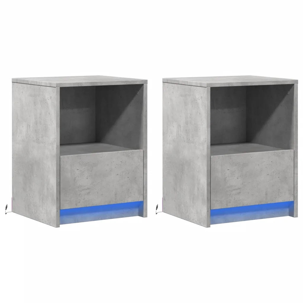 vidaXL Comodini con Luci LED 2pz Grigio Cemento in Legno Multistrato