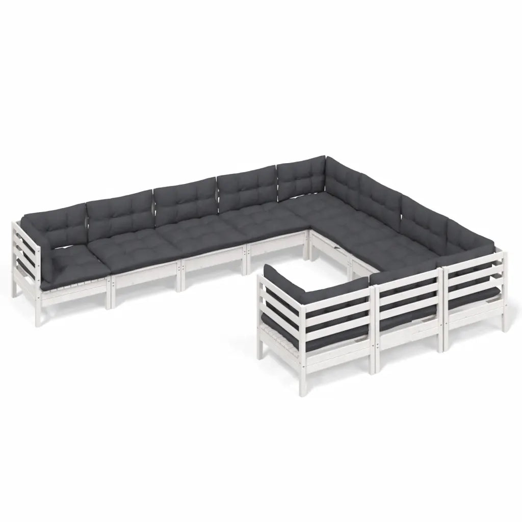 Set Divani da Giardino 10 pz con Cuscini Bianchi Legno di Pinocod mxl 97530