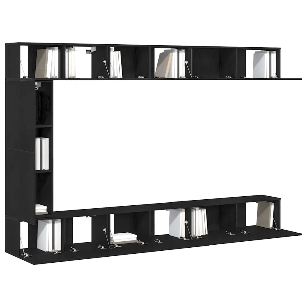 Set mobile TV 9 pz-Credenza per TV Rovere Nero Legno multistrato