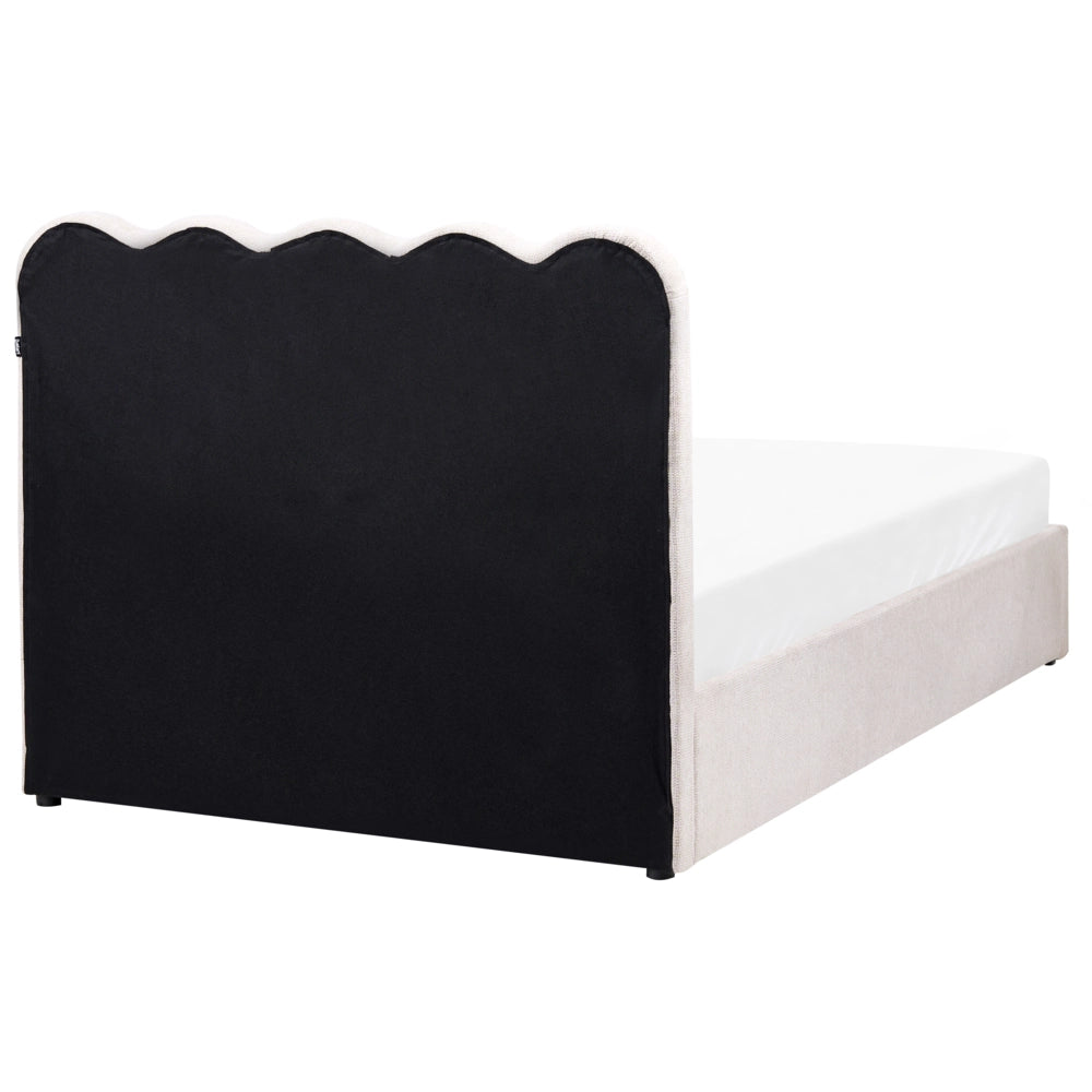 Letto in tessuto beige chiaro 120 x 200 cm contenitore elevabile con testiera e rete a doghe