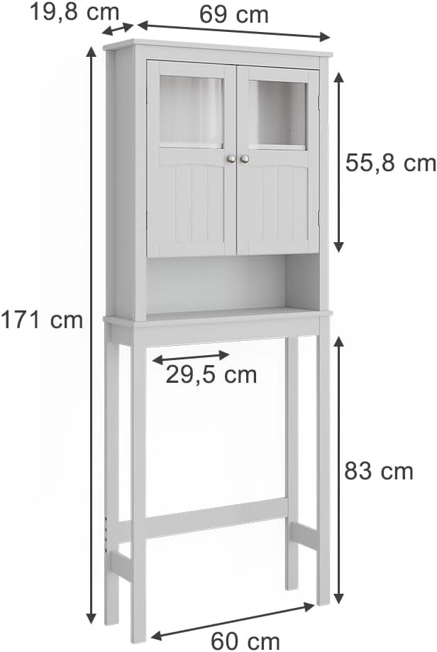 Armadietto per toilette Bianco, Bianco, 69 x 171 cm, per una conservazione salvaspazio sopra il WC