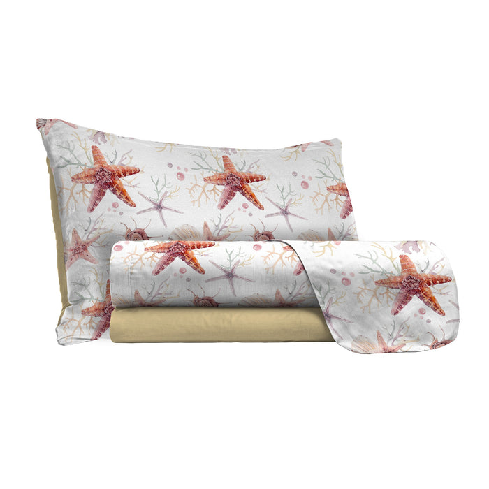 Set Lenzuola Matrimoniale con Stampa Sopra Sotto e Federe Startfish