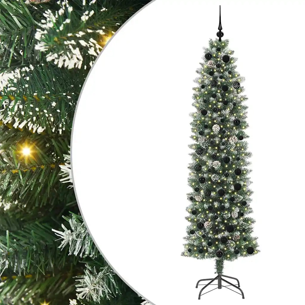 Albero di Natale Artificiale Sottile Verde e Bianco 210 cm 3395306