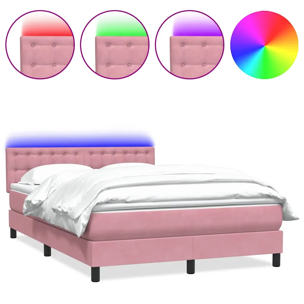 Letto a Molle con Materasso e LED Rosa 160x220 cm in Velluto 3317324
