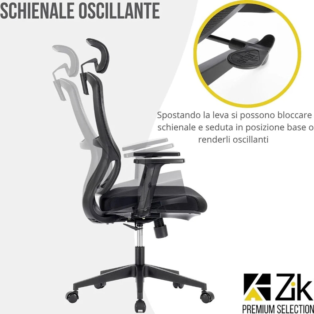 Sedia Direzionale da Ufficio 62x64x118/133 cm Ergonomica con Poggiabraccia Regolabili Nera