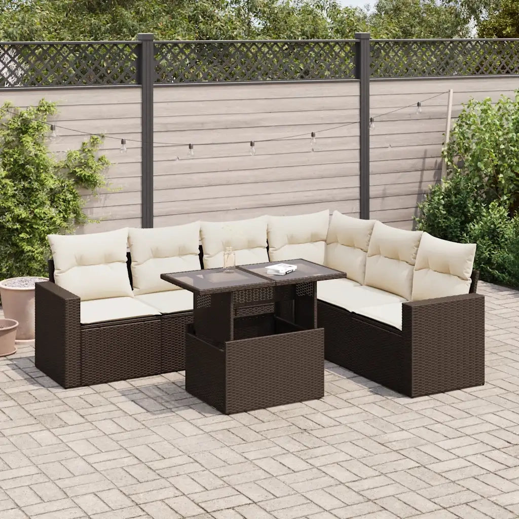 Set Divani da Giardino 7 pz con Cuscini Marrone in Polyrattan 3326334