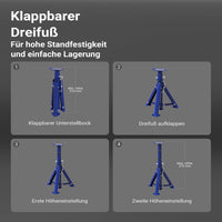 set cric sollevatore + 2 cavalletti max 2t altezza regolabile