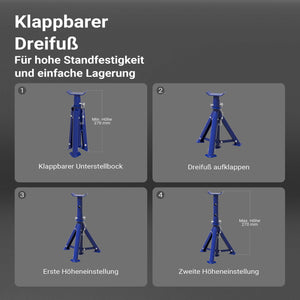 set cric sollevatore + 2 cavalletti max 2t altezza regolabile