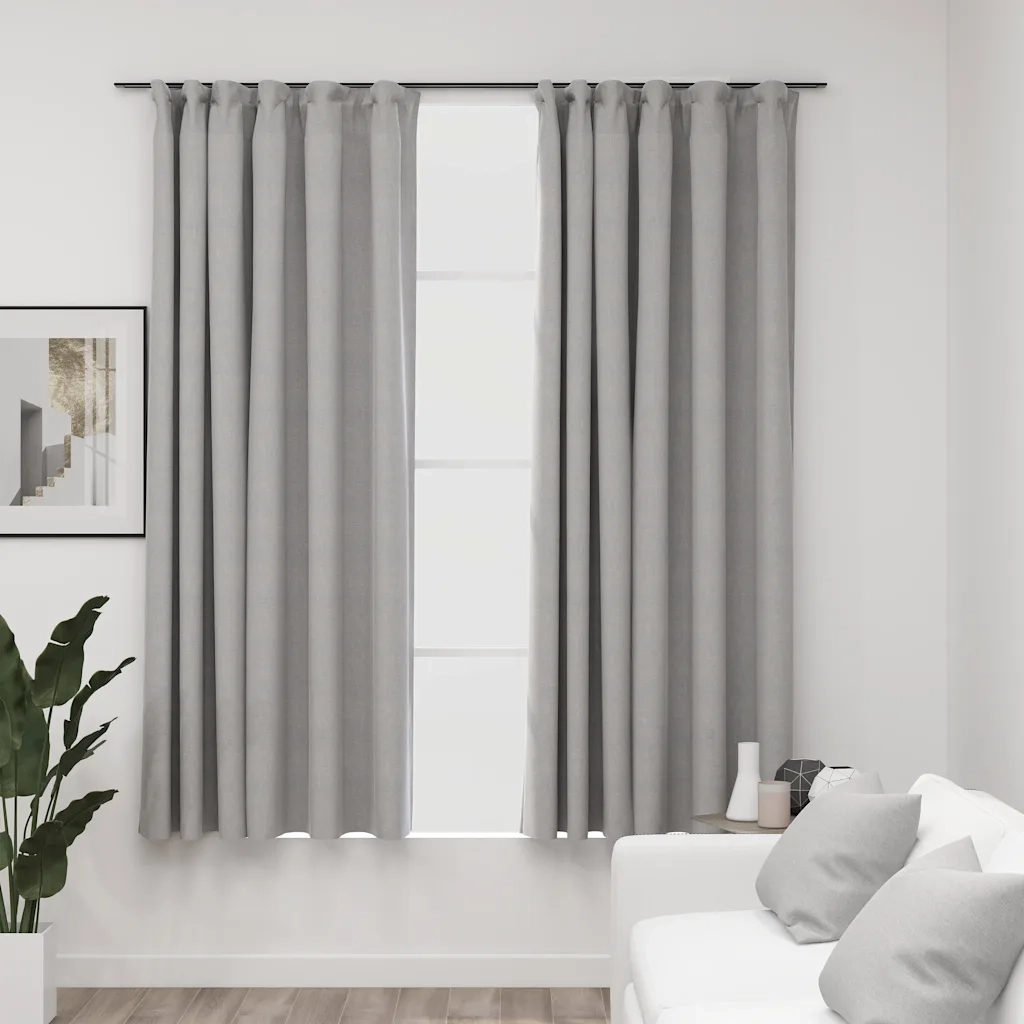 Tende Oscuranti | Tende Blackout con Ganci Effetto Lino 2 pz Grigie 140x175 cm