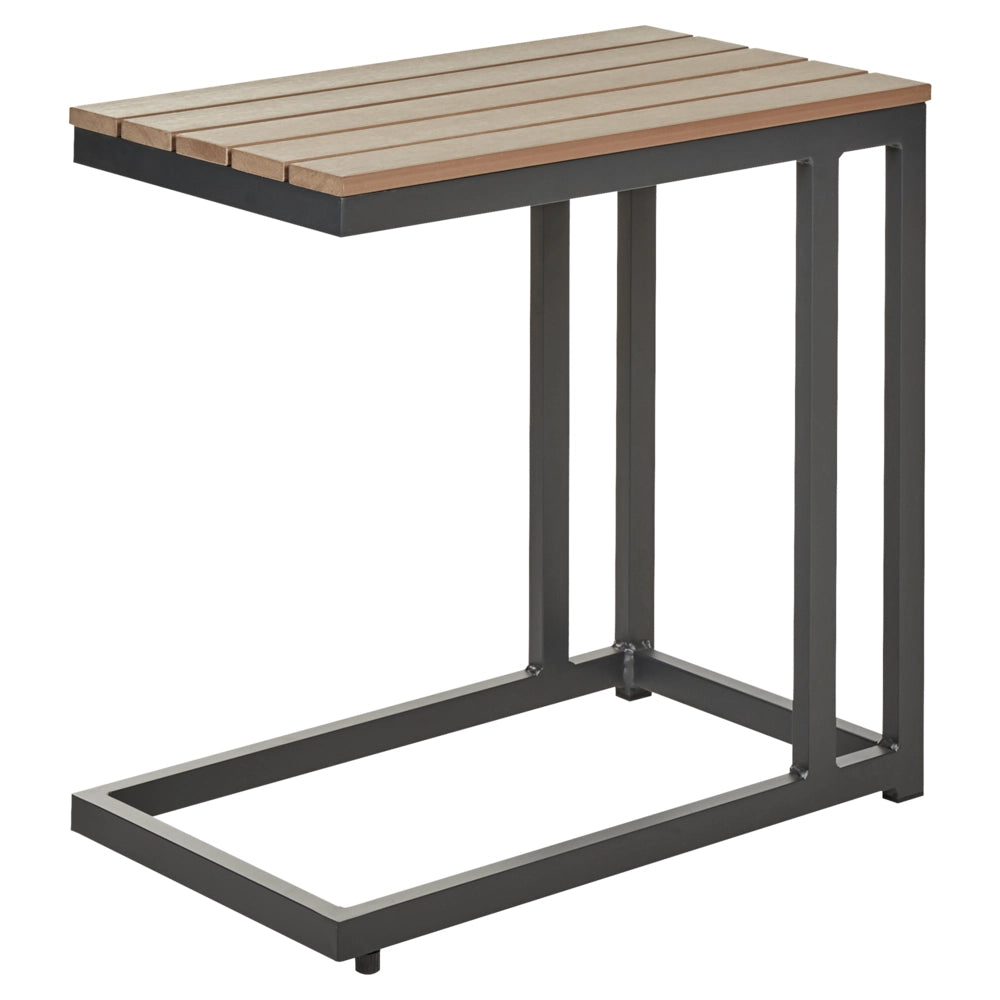 Set da giardino 5 posti in alluminio nero con divano e cuscini beige e tavolo a doghe set moderno scandinavo esterno