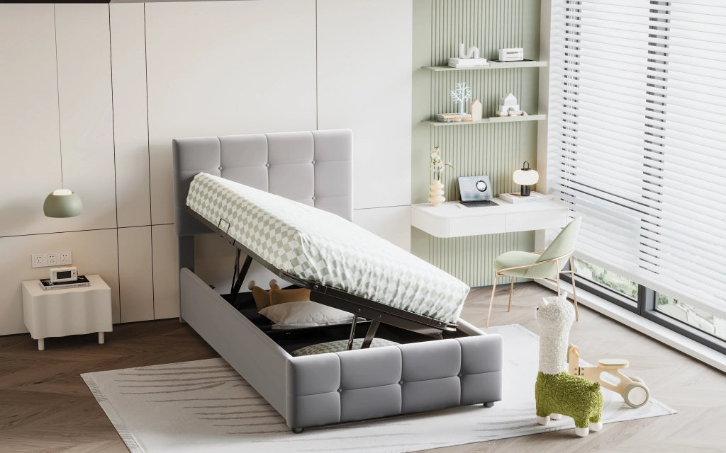 letto imbottito velluto grigio 90 x 200 cm