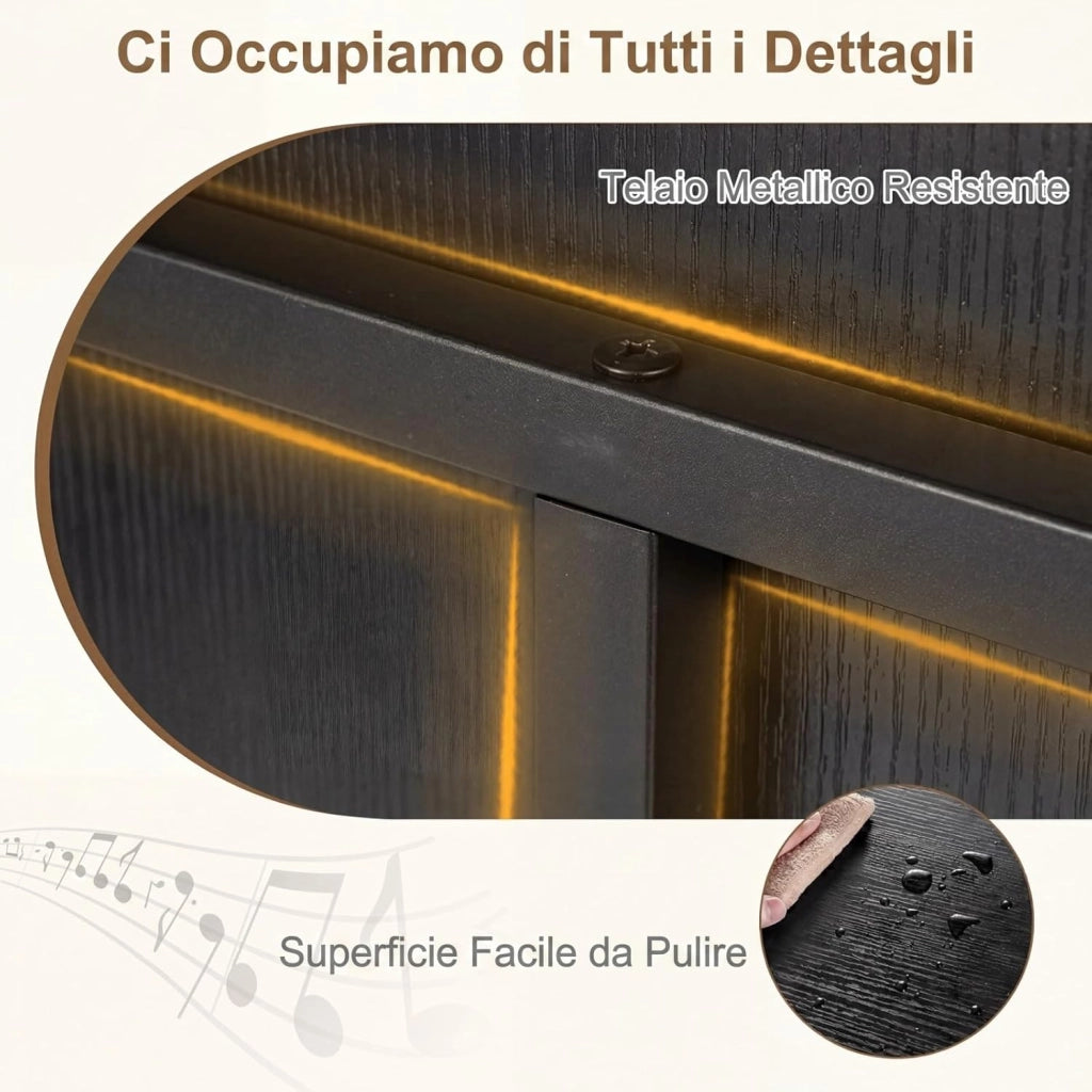 Supporto per Giradischi, Mobile Porta Giradischi con 4 Scomparti e Ripiani Aperti, Scaffale per Dischi in Legno con Ruote e Piedini Regolabili (Nero, Nessuna Presa di Corrente)