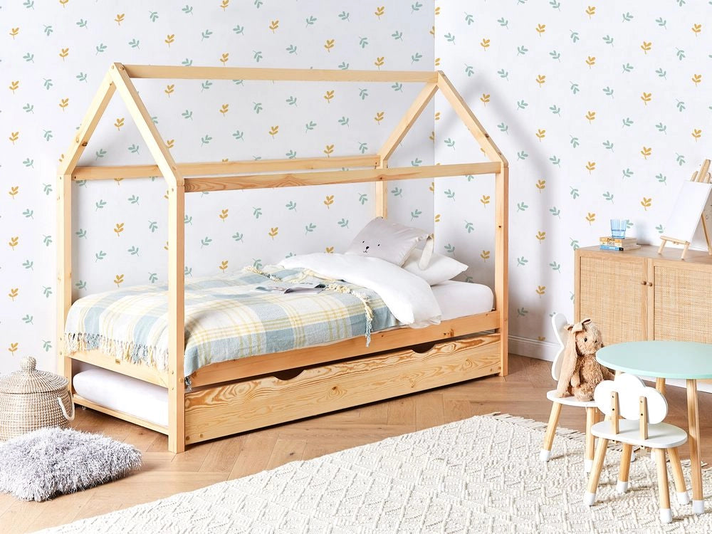 Letto a scomparsa della casa per bambini in legno di pino chiaro UE misura singola 90 x 200 cm letto con base a doghe per la cameretta