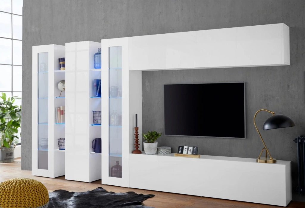 Parete attrezzata 2 vetrine mobile TV pensile sospeso armadio Joy Mir bianco