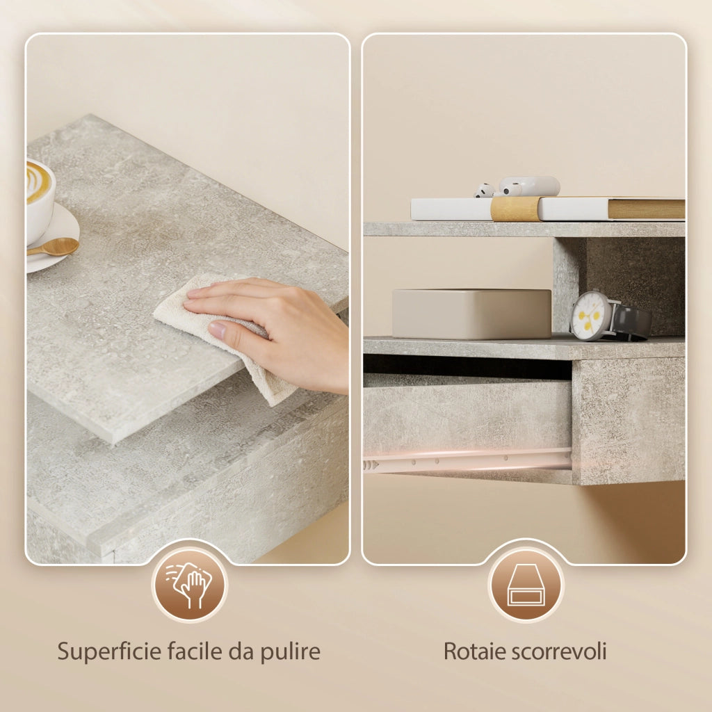 Comodini Sospesi con Cassetto e Mensola ¨C Zephmum ¨C 35x32x22.5 cm Grigio Cemento