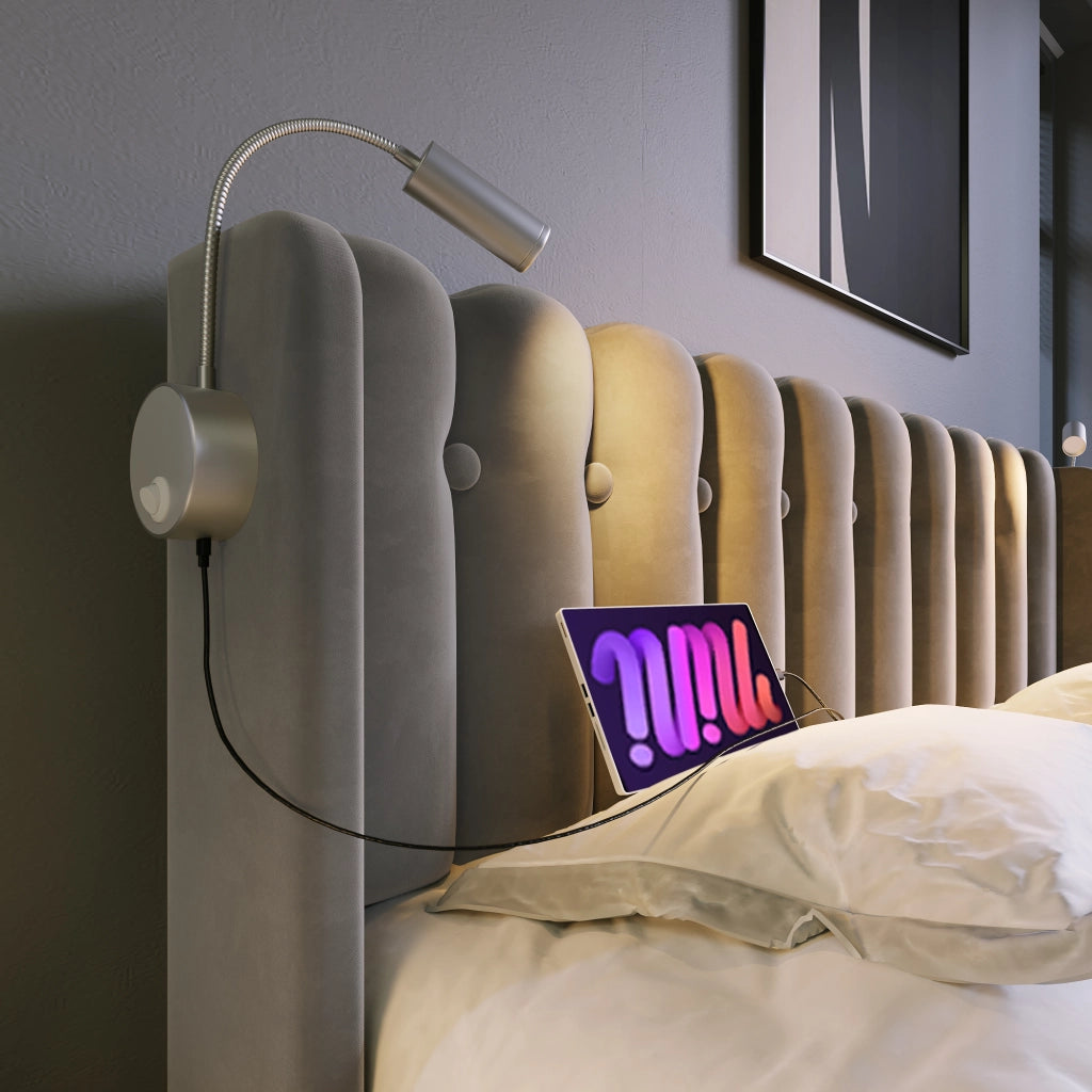 OKWISH Letto Contenitore 160 x 200 cm, Letto Matrimoniale con USB, Luce da Lettura e Vano Contenitore, con Materasso