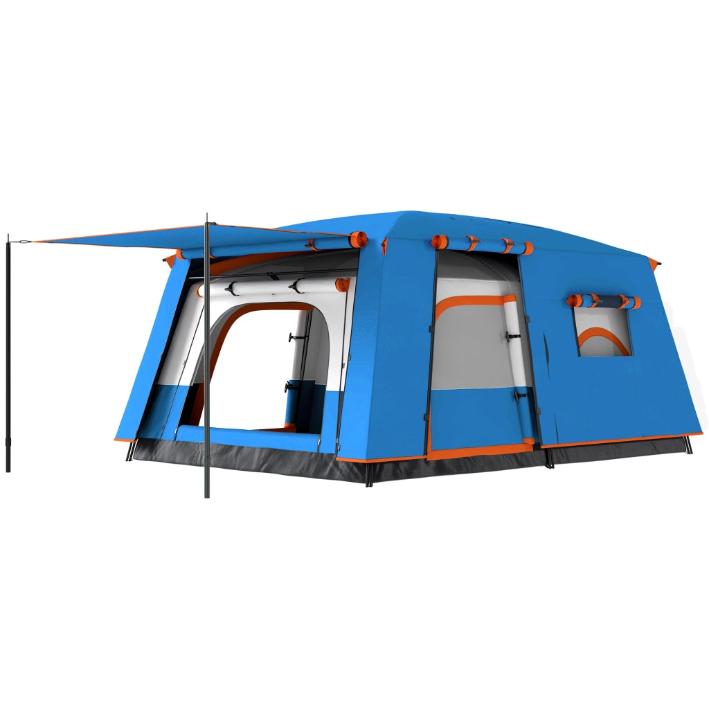 Tenda da Campeggio 4 Persone 2 Camere Soggiorno Impermeabile 430x305 cm Grigio Blu ¨C zephmum