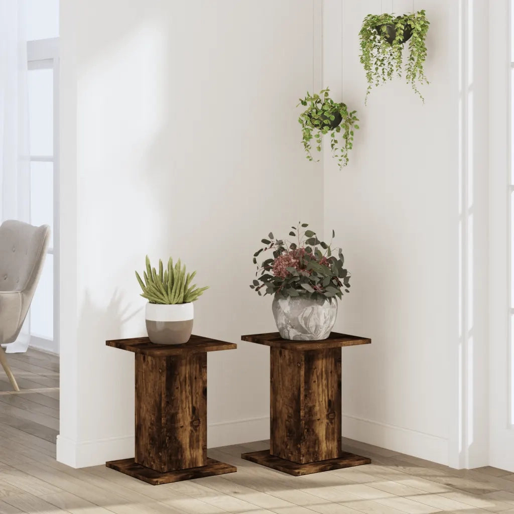 Supporti per Piante 2 pz Rovere Fumo 30x30x40 cm in Truciolato