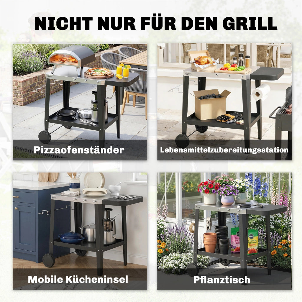 Carrello da cucina mobile con ganci e portarotoli ¨C zephmum ¨C Nero Edelstahl 115x67.5x80.5 cm