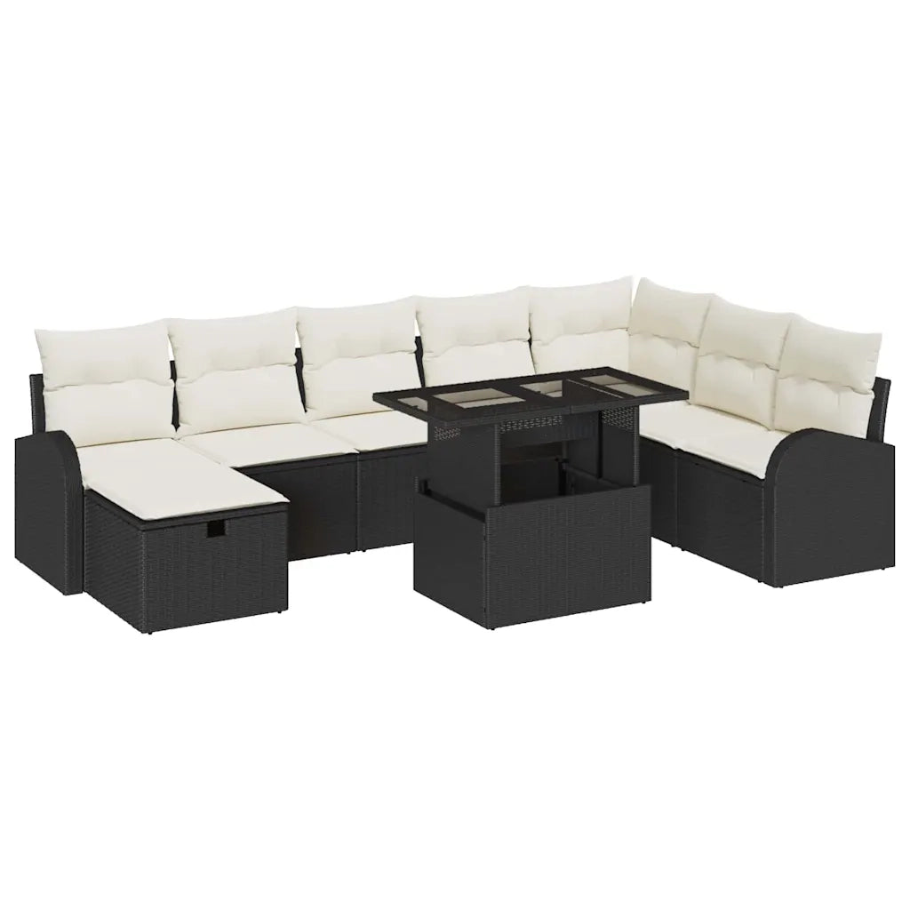 Set Divano da Giardino con cuscino 9 pcs Nero Poly Rattan 3359774