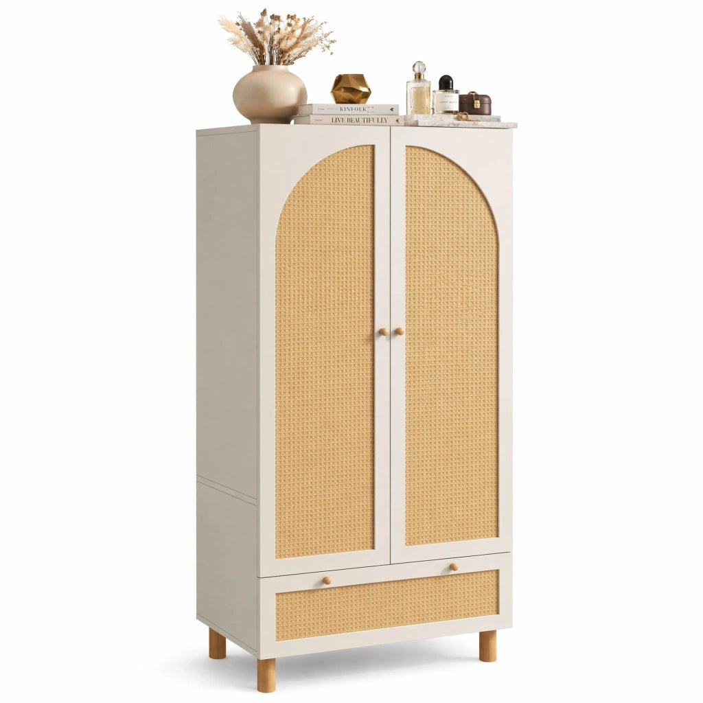 Armadio guardaroba a 2 ante con effetto rattan; 180;5x85;5x52 cm; bianco
