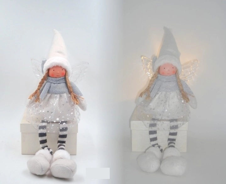 Bambola decorazione natalizia in stoffa con luce 48 cm