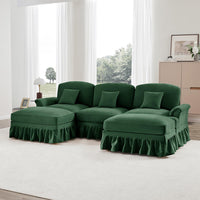 Divano modulare a U - Xylo - Chenille, stile classico, con pouf, verde