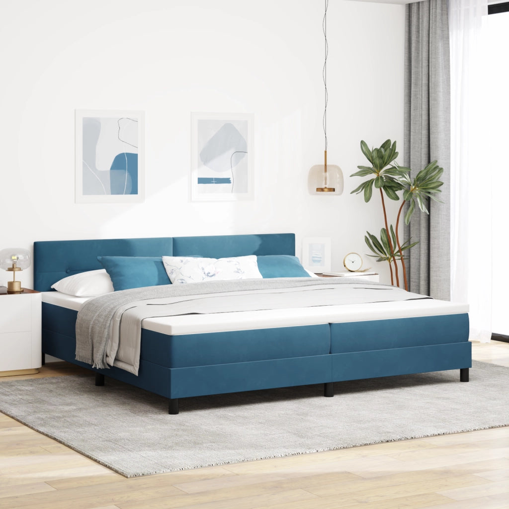 letto box spring  con materasso e LED blu scuro 200x200 cm in velluto