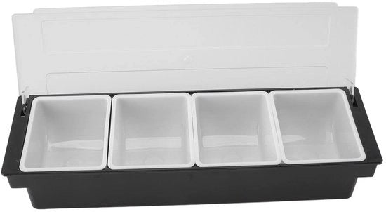 Server di Spezie Transparente con Coperchio - Cassetto di Spezie - Contenitore di Cibo - 4 Comparti - Plastica - Deposito Multifunzionale