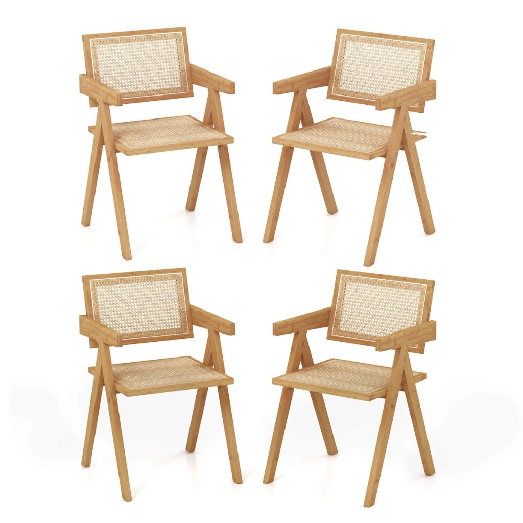 Set da 4 sedie da pranzo in bambù e rattan sintetico-Sedia da cucina 50 x 52 x 81 cm Naturale