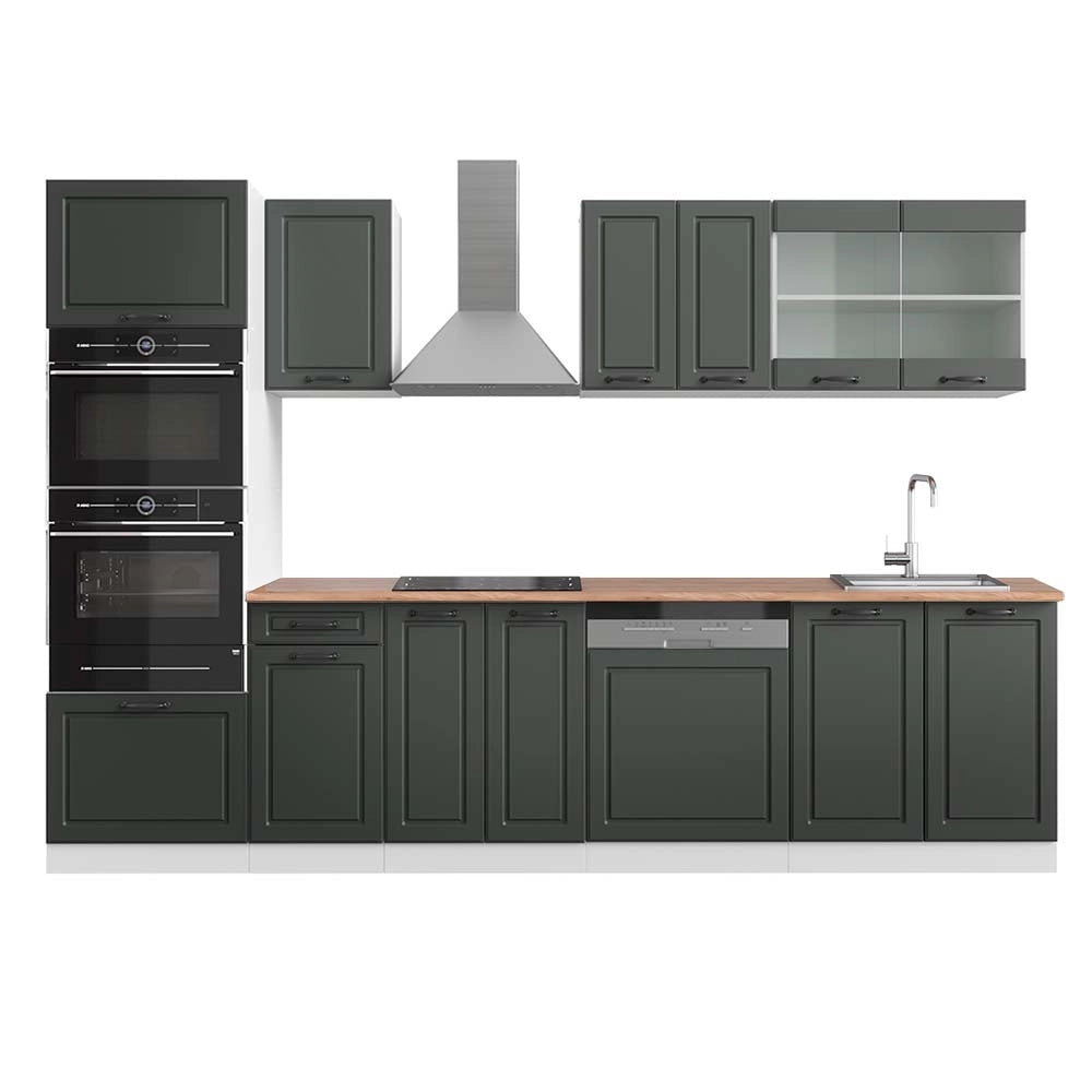 Vicco Cucina componibile Antracite casa di campagna/bianco 300 cm con armadio alto, PL Rovere