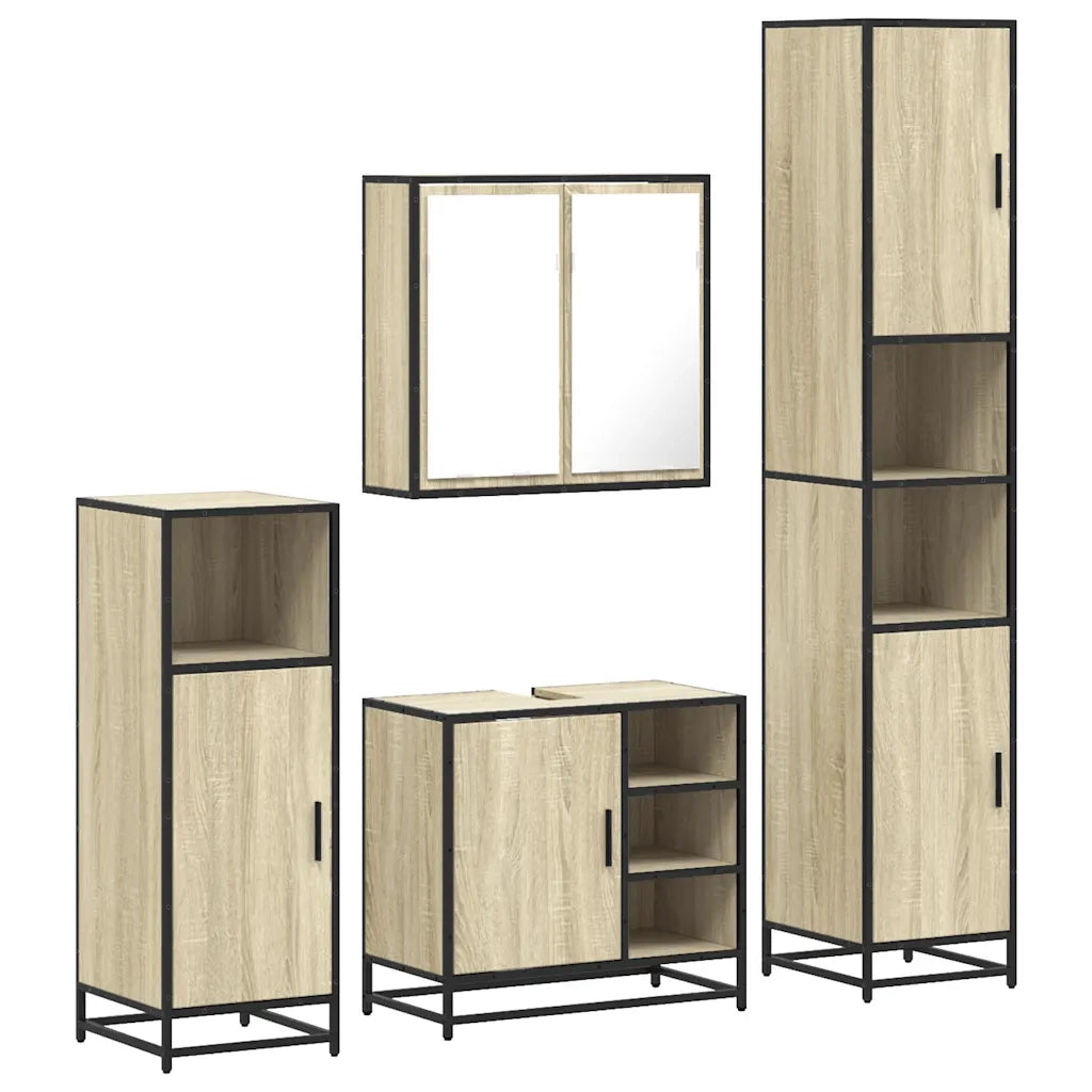 Set Mobili da Bagno 4 pz Rovere Sonoma in Legno Multistrato