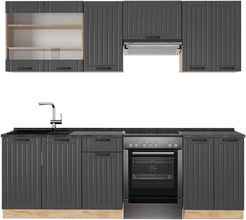 Cucina componibile Fame-Line, Grigio scuro, 240 cm senza piano di lavoro