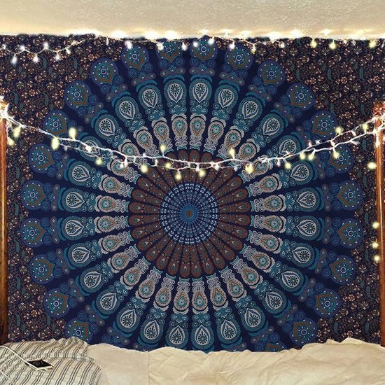 Decorazione da parete mandala psichedelica - stile bohemiano - blu-verde - dimensioni regine - 215 x 230 cm
