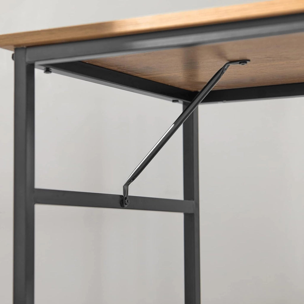 Scrivania con 2 ripiani, Tavolo da bar girevole a 360 gradi, Tavolo per computer con ruote, Stile industriale, FWT93-F