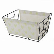 Trade Shop - Cesto Porta Oggetti In Ferro Tessuto Stampa Cuori Gialli Manici 30x20x15cm 10617 -
