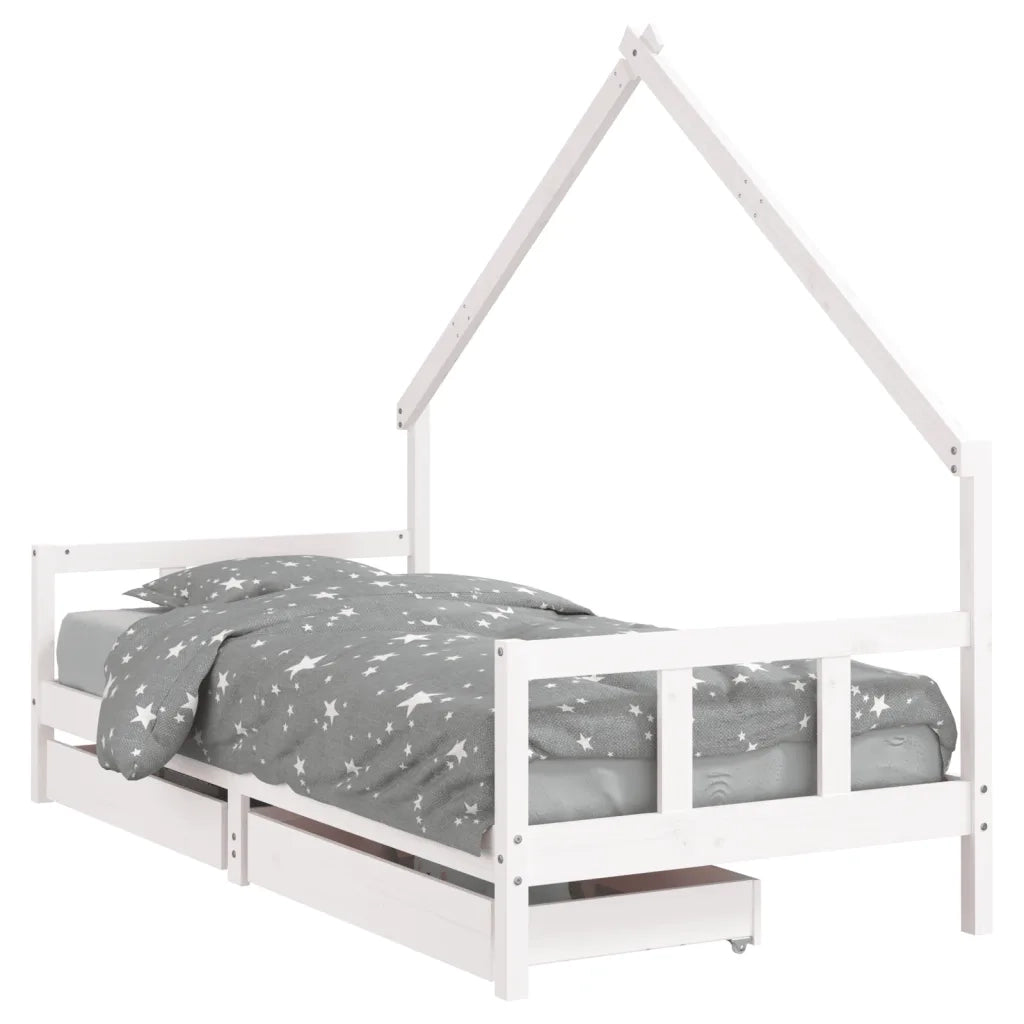Giroletto Bambini con Cassetti-Struttura Letto Bambini Bianco 90x190 cm Massello Pino 627024