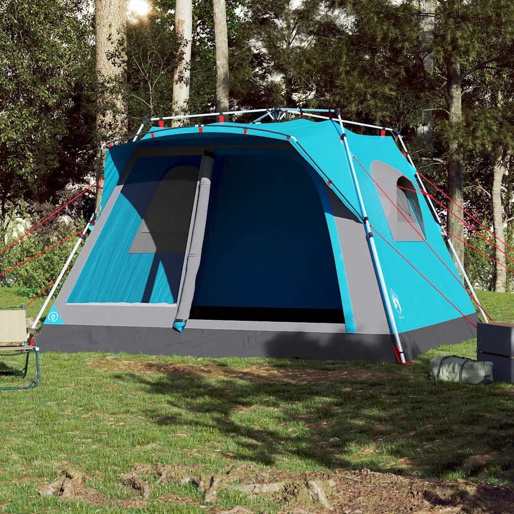 Tenda Familiare Cabina 7 Persone-Tenda da campeggio Blu a Rilascio Rapido