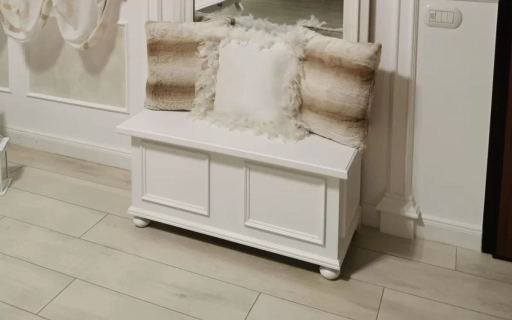 Cassapanca in legno bianco anticato shabby 100x42x50 - Mobili 2G