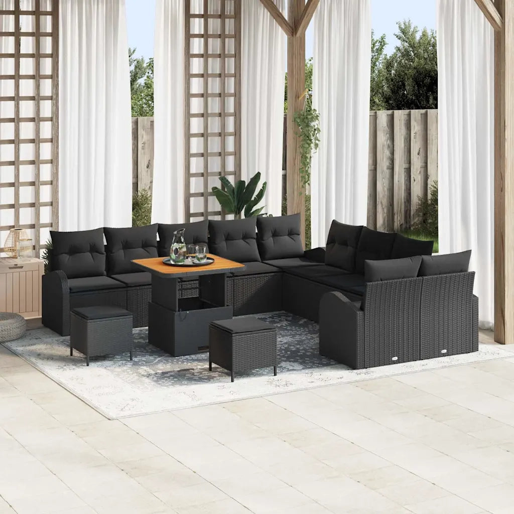 Set Divano da Giardino con cuscino 13 pcs Nero polyrattan