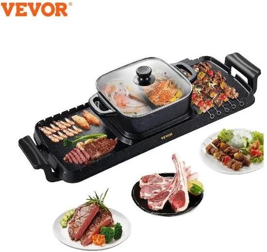 Griglia elettrica bbq portatile a induzione rookloos antiaderente con piastra rimovibile multifunzionale in nero