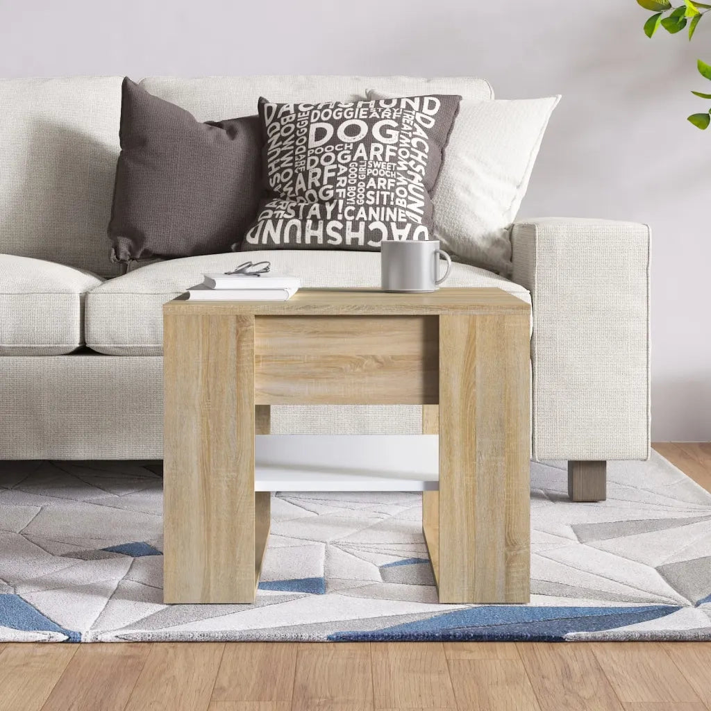 Tavolino Bianco e Rovere Sonoma 55,5x55x45 cm Legno Multistrato cod mxl 62251