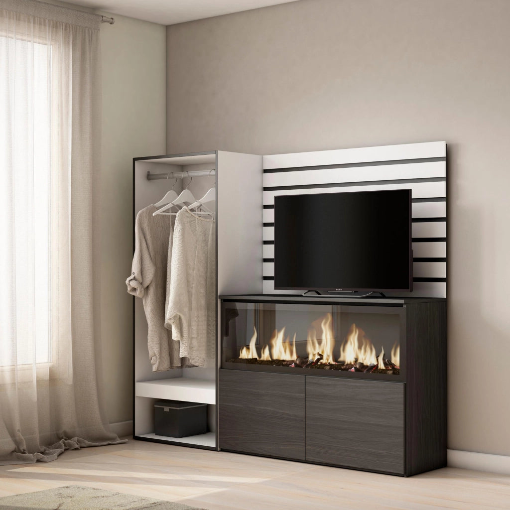 Credenza, 167x35x145cm, Camera da letto, Camino elettrico XXL, Armadio Aperto, Bianco RF3384