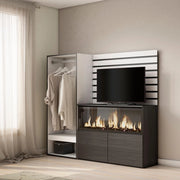 Credenza, 167x35x145cm, Camera da letto, Camino elettrico XXL, Armadio Aperto, Bianco RF3384