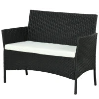 Divano da Giardino a 2 Posti con Cuscino e Braccioli in Rattan PE e Acciaio, 100x54x80cm, Nero