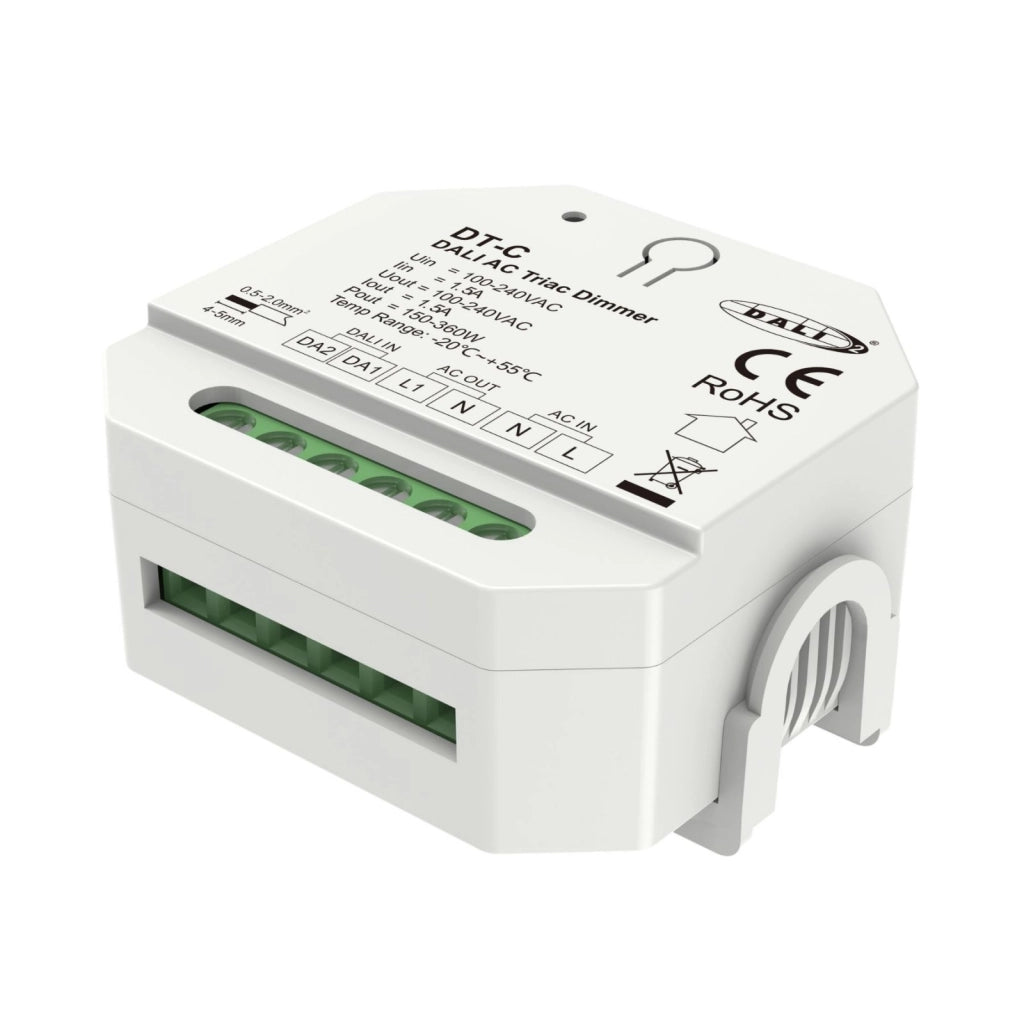 Mini Dimmer DALI TRIAC per Lampade LED Dimmerabili 220V, Taglio di Fase, Pulsante NO, DALI-2, 1 Canale 1,5A Max 360W, 56X56X37mm Per Scatola Incasso