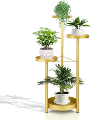 Stand per piante metallico per interni ed esterni - 4 livelli pannelli pieghevoli con vasi per fiori dorati