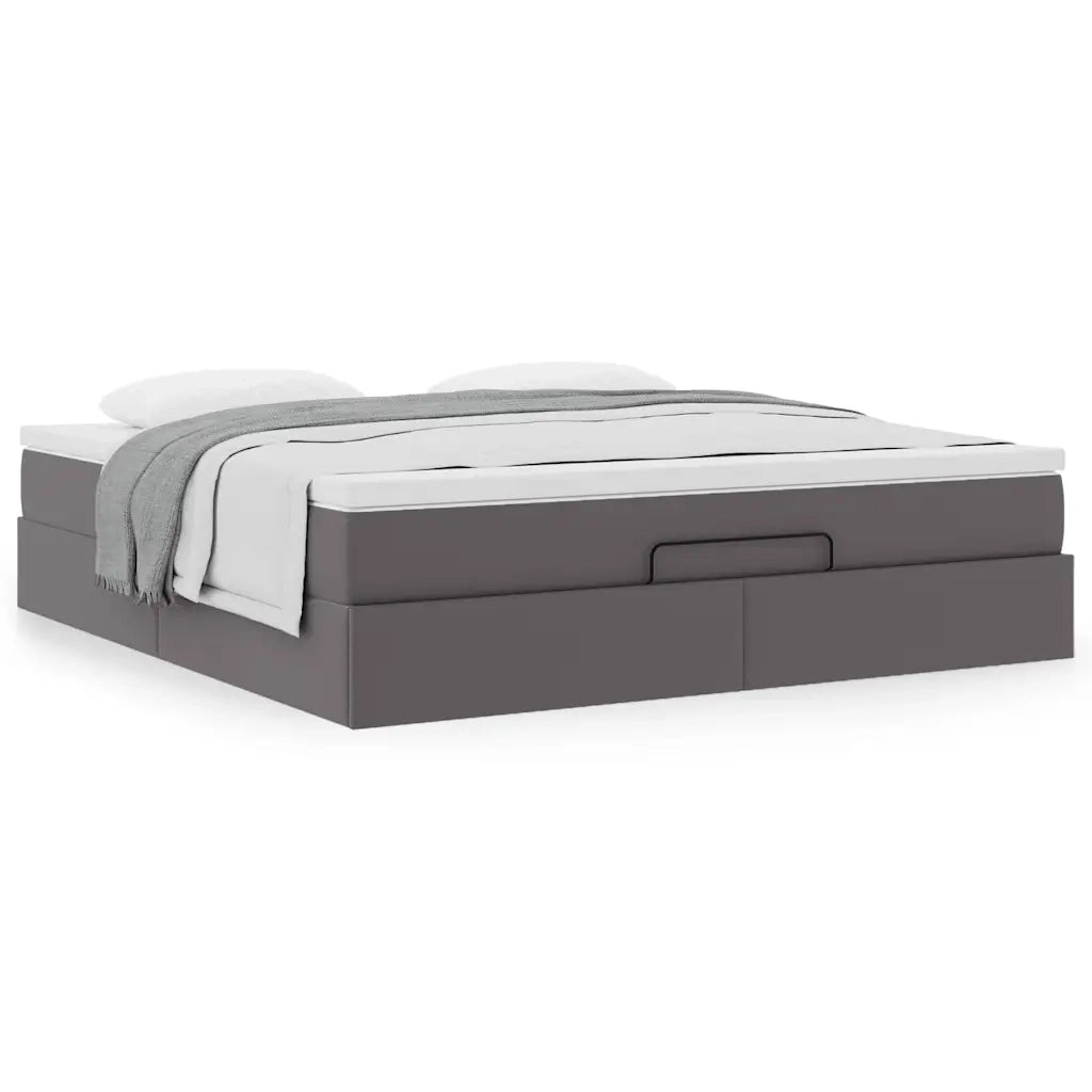 Struttura Letto Pouf con Materasso Grigio 180x200 cm Similpelle 3311054