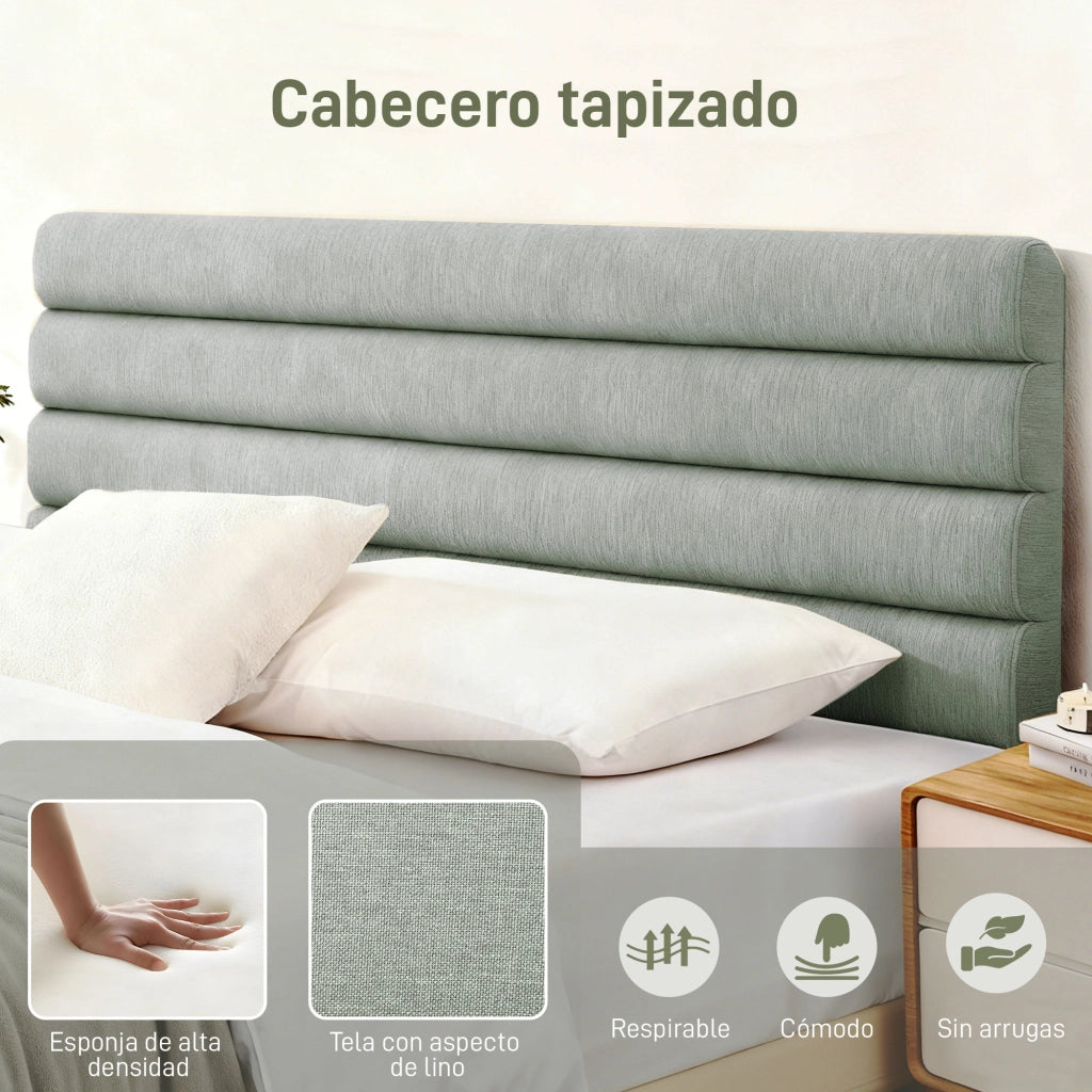Testiera Imbottita Grigia 140 cm ¨C Zephmum ¨C 140x106/116/126 cm