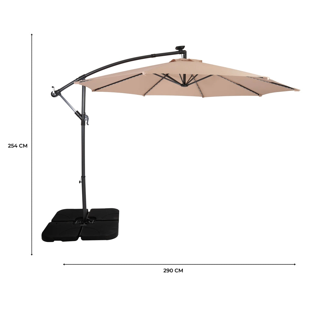 Ombrellone LED Decentrato 3m Beige Banana con Base Quadrata